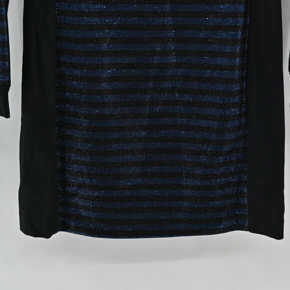 TRINA TURK‎ Dress Womens Sz 6 Metallic Black Blue Stripe Scoop Neck Mini Sweater - Picture 4 of 13